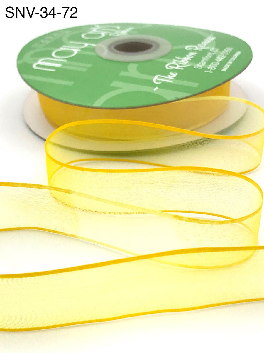 3/4 Inch Soft Variegated (multi-color) Sheer Ribbon with Thin Solid Edge – SNV-34-72 Lemon/Yellow