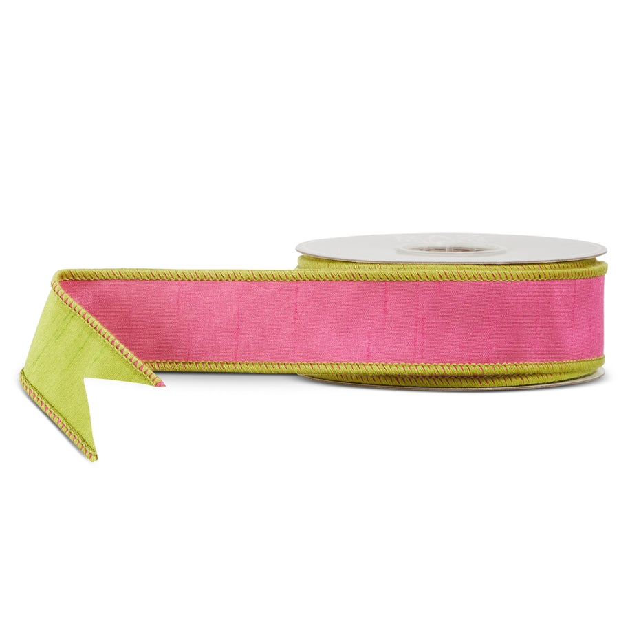 1.5" X 10 Yds Pink and Green Wired Ribbon