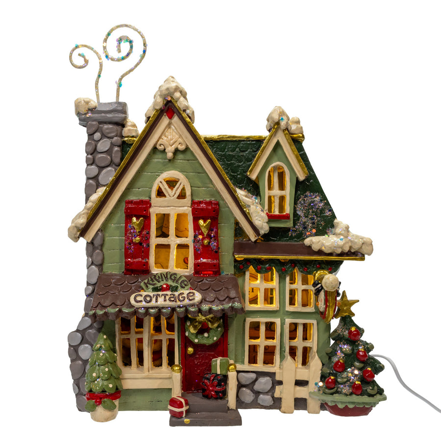 11.5" Light Up Snow Town Santa Kringle Cottage Table Piece