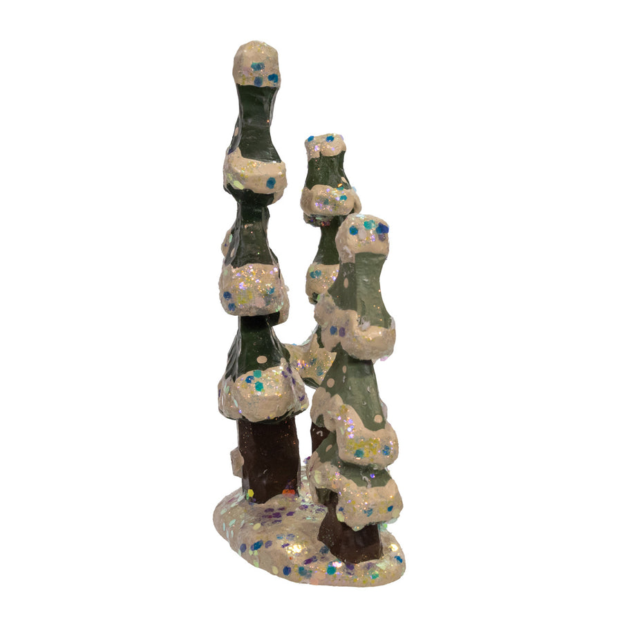 6.25" Snow Town Glittered Snowy Trees Table Piece