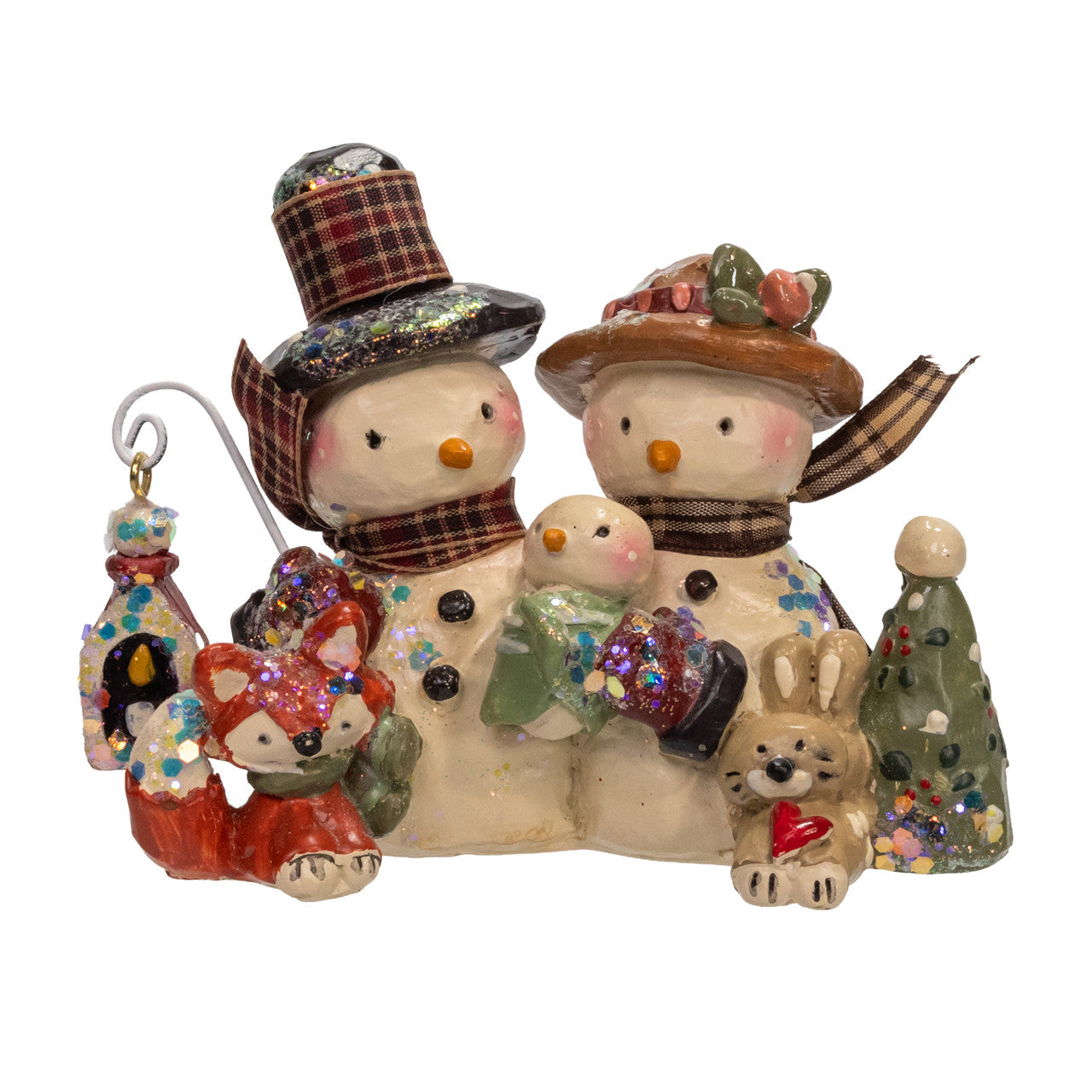 5.25" Snow Town Family With Animals Table Piece