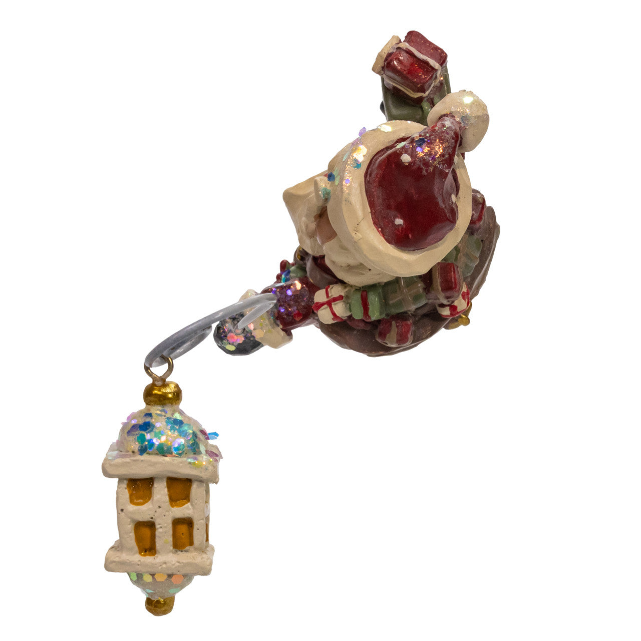 6.75" Snow Town Santa Holding Lamp Post Table Piece