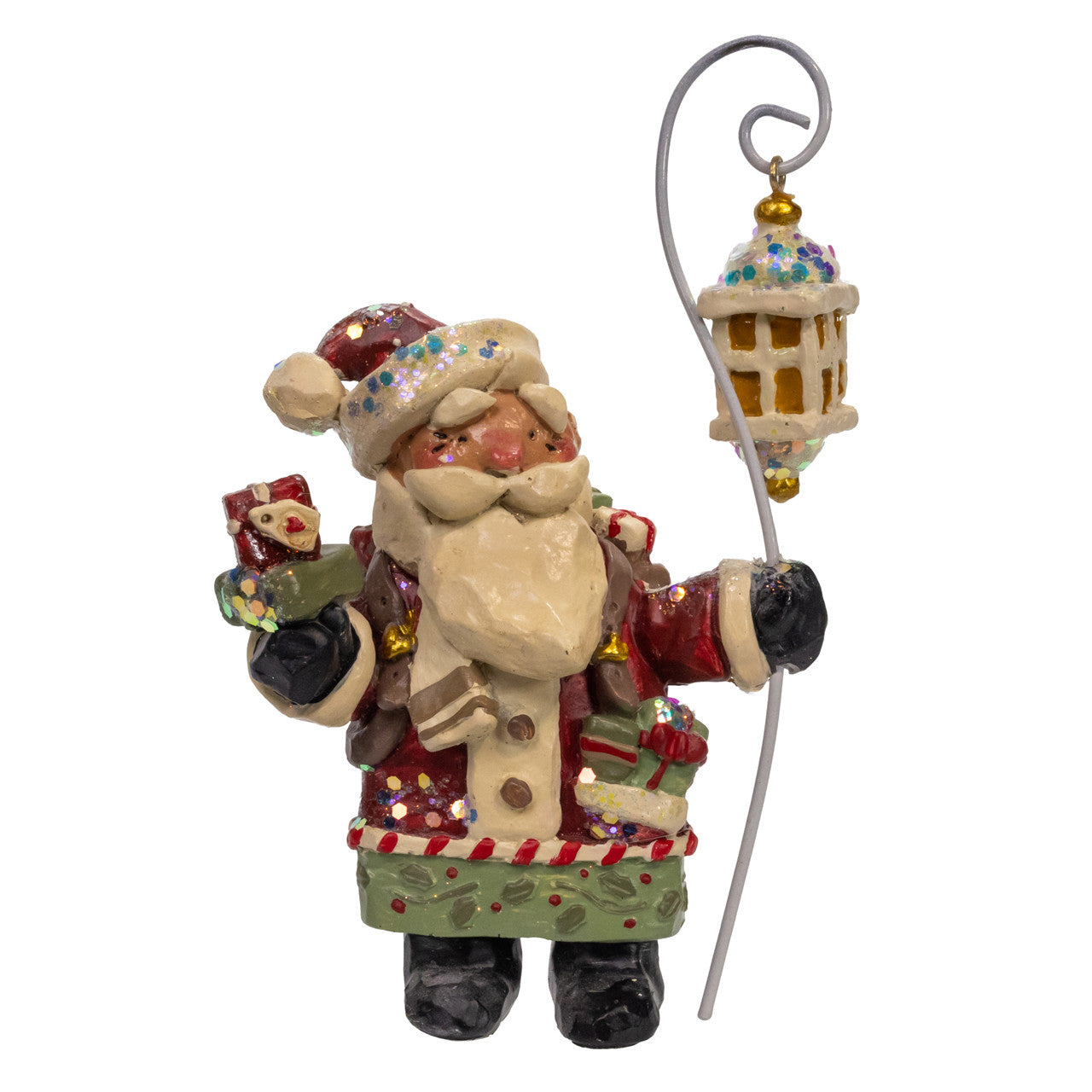 6.75" Snow Town Santa Holding Lamp Post Table Piece