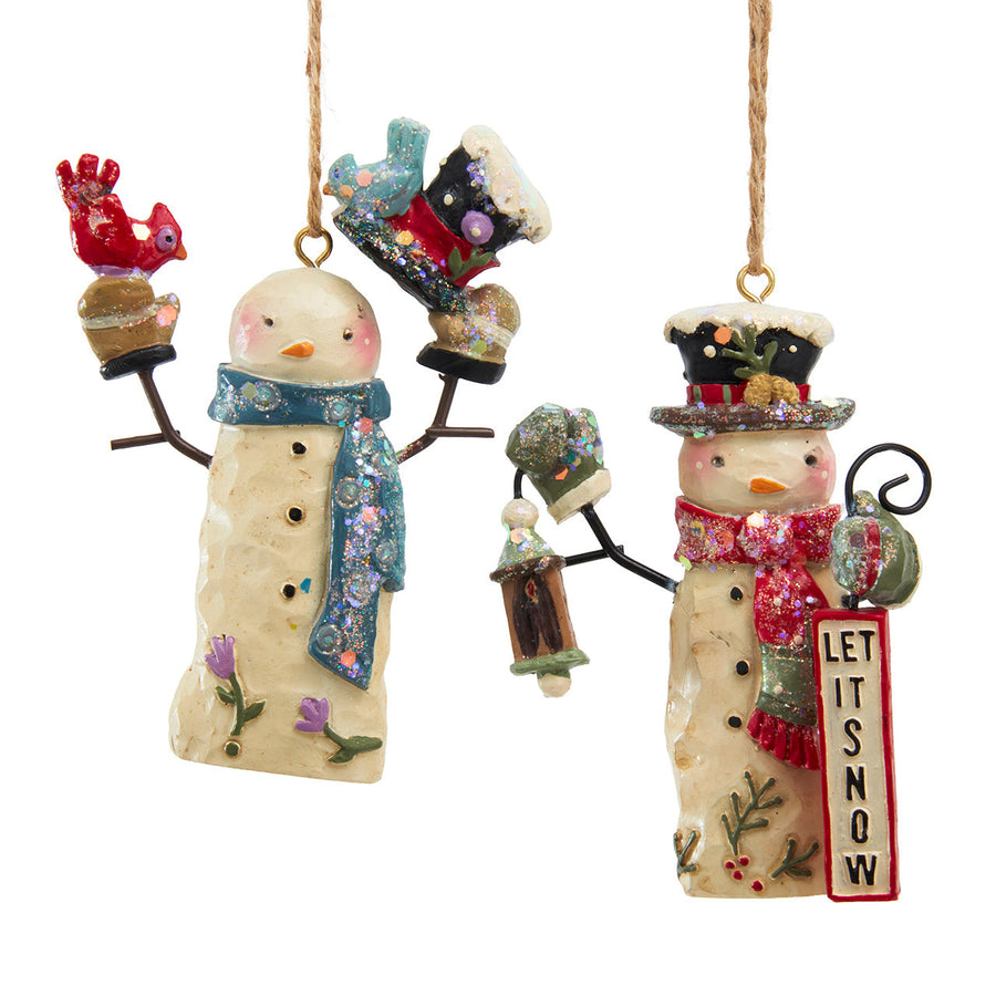 Snowman "Let It Snow" With Birds Ornaments