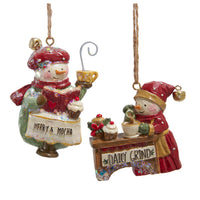 Café© Snowman Pouring Coffee & Reading Ornaments