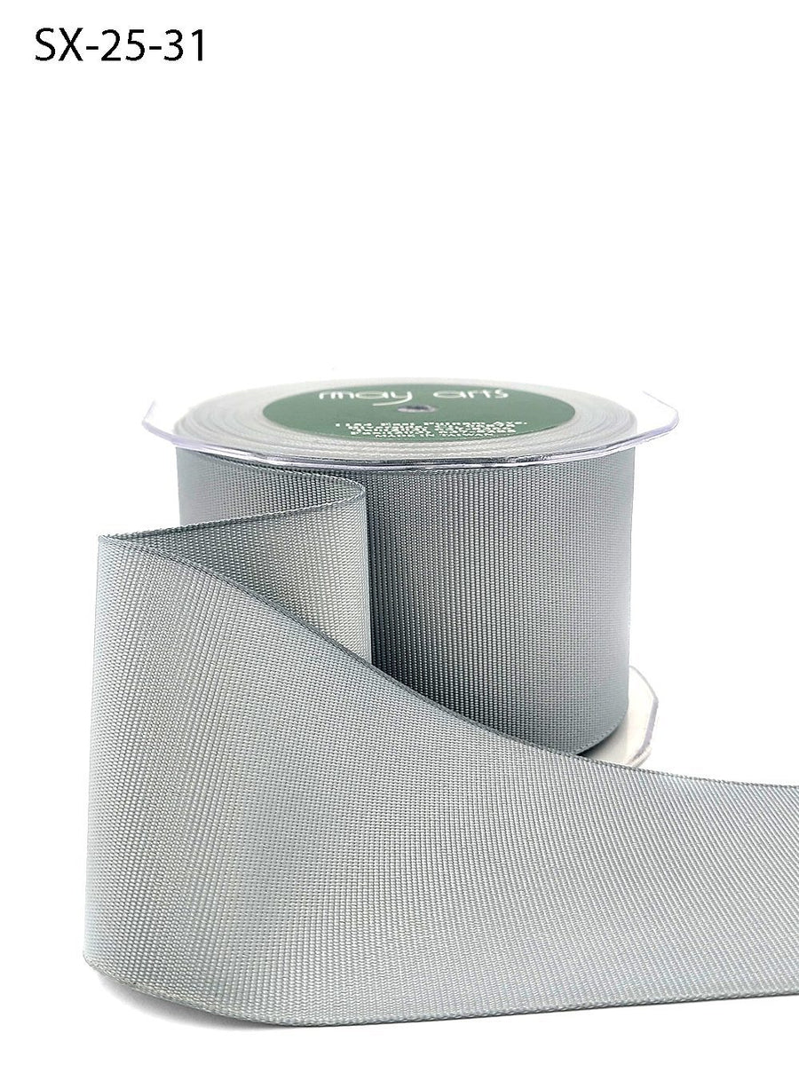 ~2.5 Inch Heavy-Weight (higher thread count) Classic Grosgrain Ribbon with Woven Edge – SX-25-31 silver