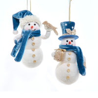 Blue & White Snowman With Scarf Ornaments