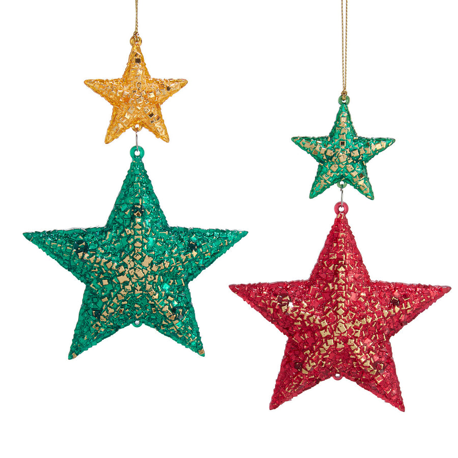 Red, Green & Gold Star With Dangle Ornaments