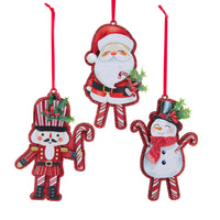 Candy Cane Santa, Snowman, & Nutcracker Ornaments