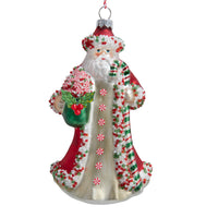 Glass Candy Cane Santa Ornament