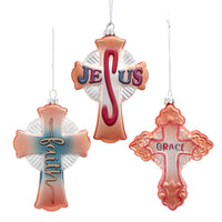 Glass Contemporary Faith Cross Ornaments