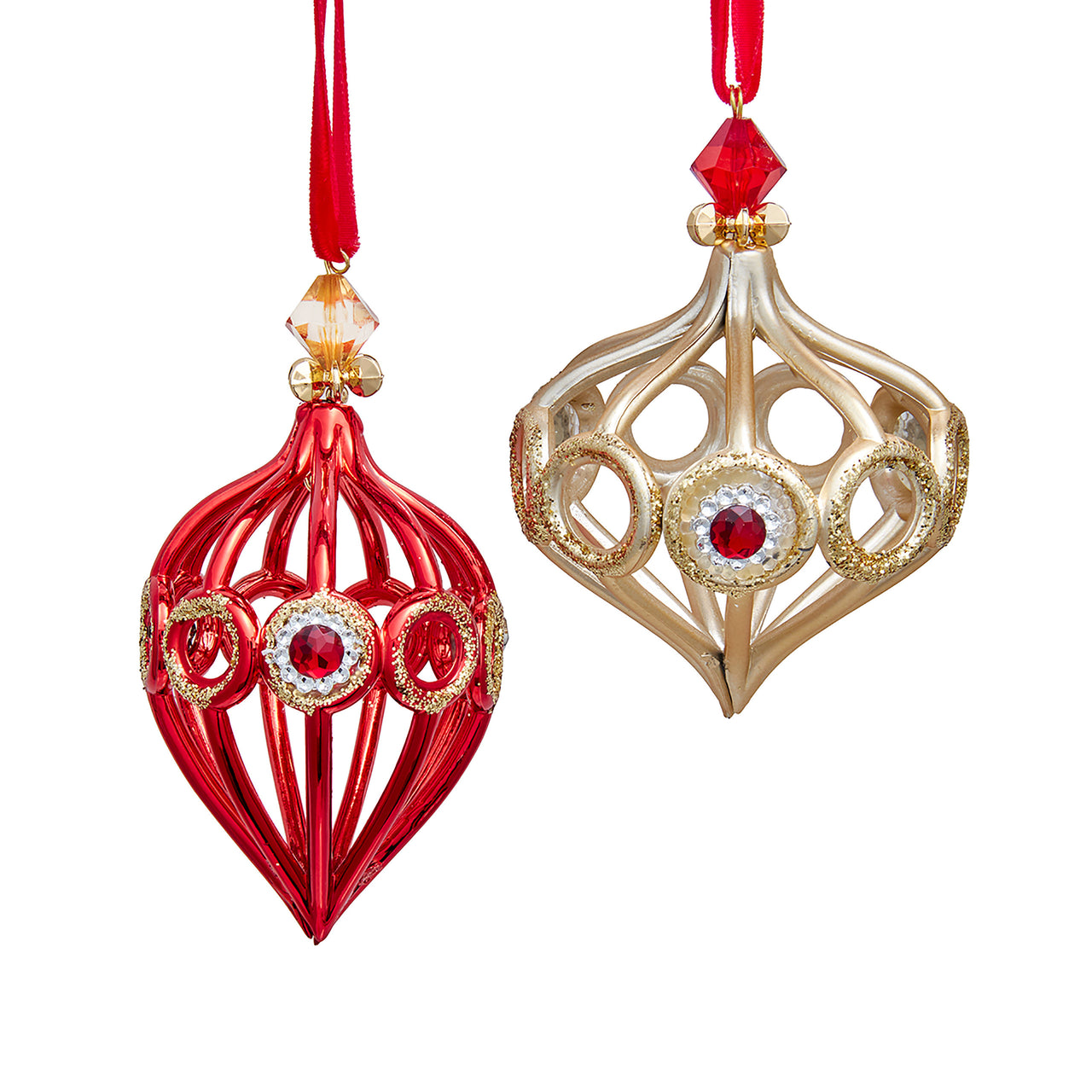 Red & Gold With Jewels Onion & Finial Ornaments