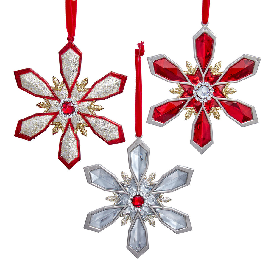 Silver, Platinum & Red Flower Ornaments