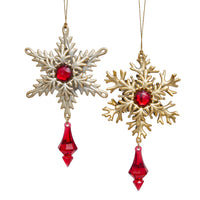 Gold Snowflake With Red Dangle Ornaments
