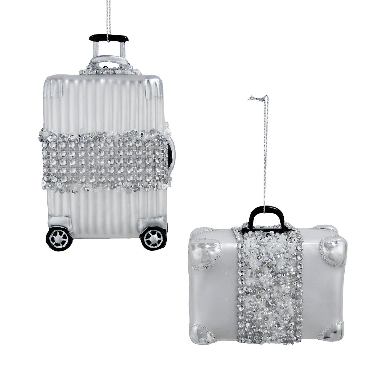 Glass Silver Suitcase Ornaments