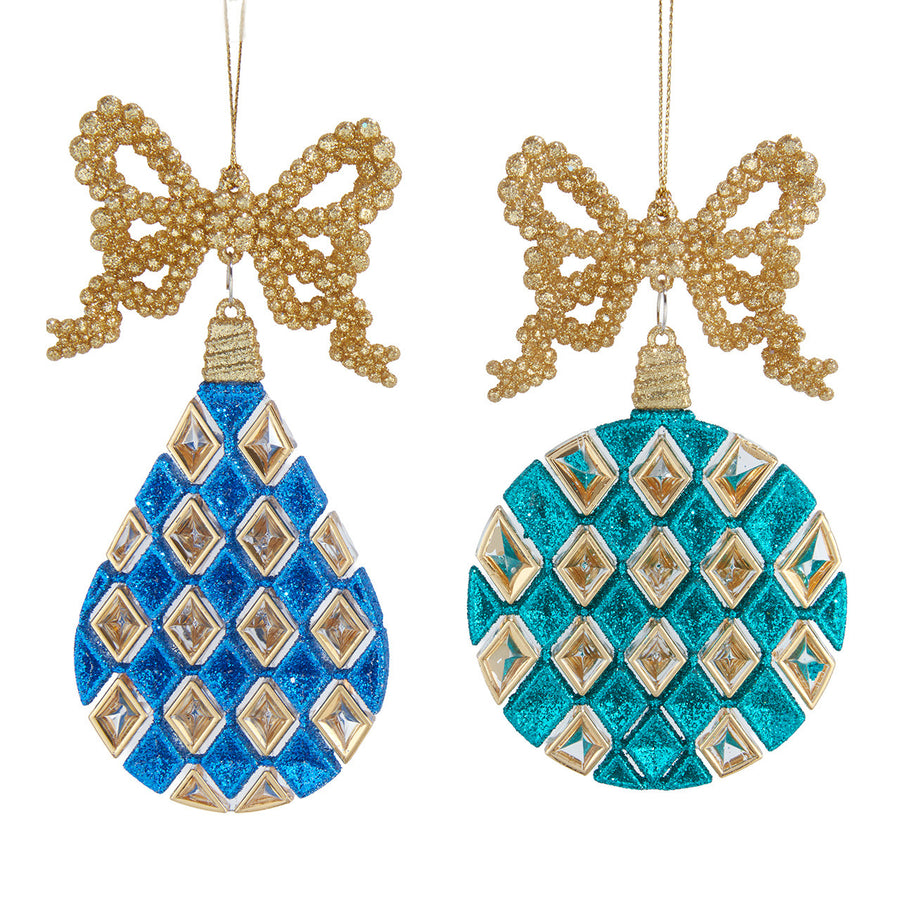 Ball & Drop With Gold Bow Ornaments