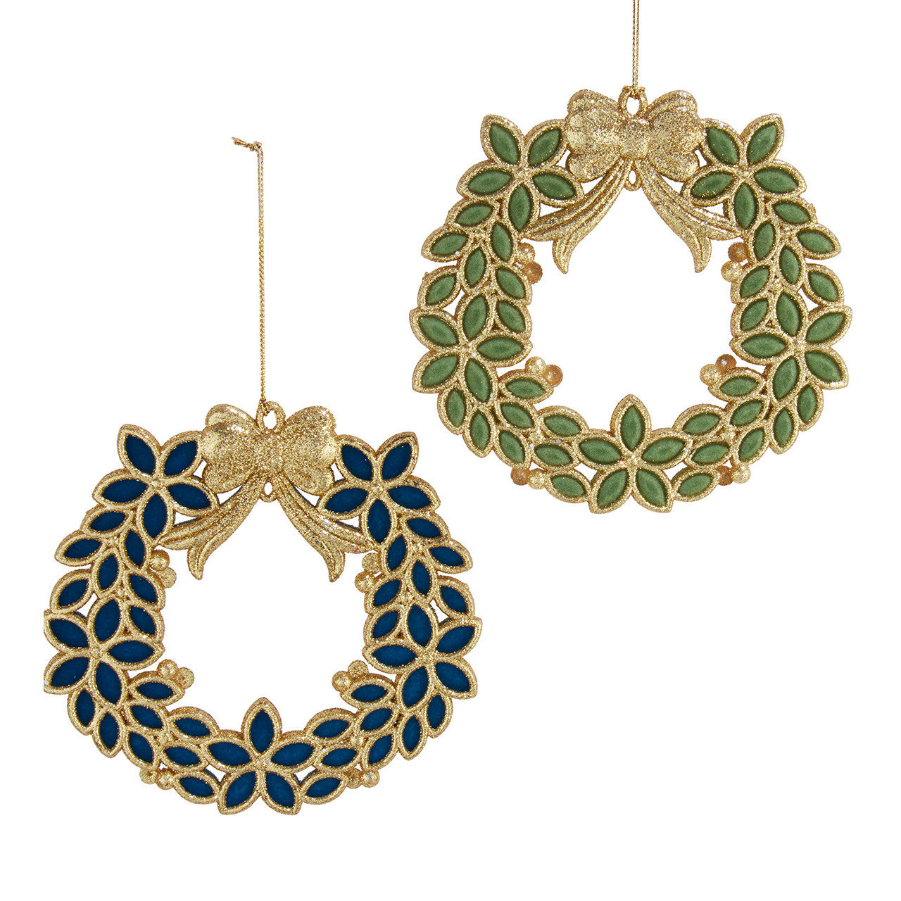 Blue, Green & Gold Wreath Ornaments