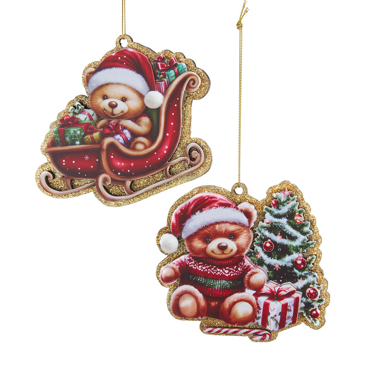 Bear On Sleigh With Tree Ornaments