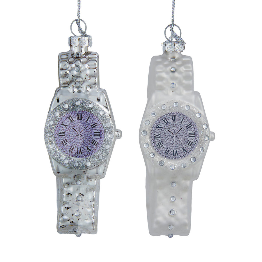 Glass Silver & White Watch Ornaments