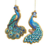 Peacock With Gold Glitter Accents Ornaments