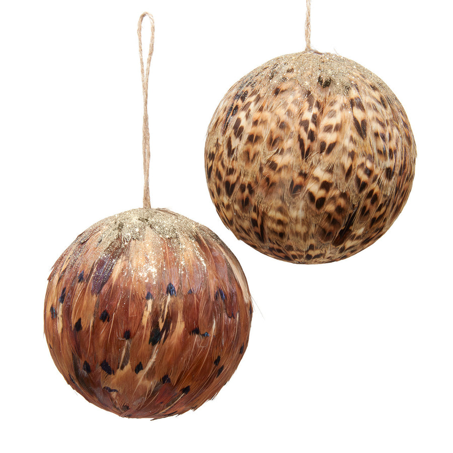 100MM Brown Feather Ball Ornaments