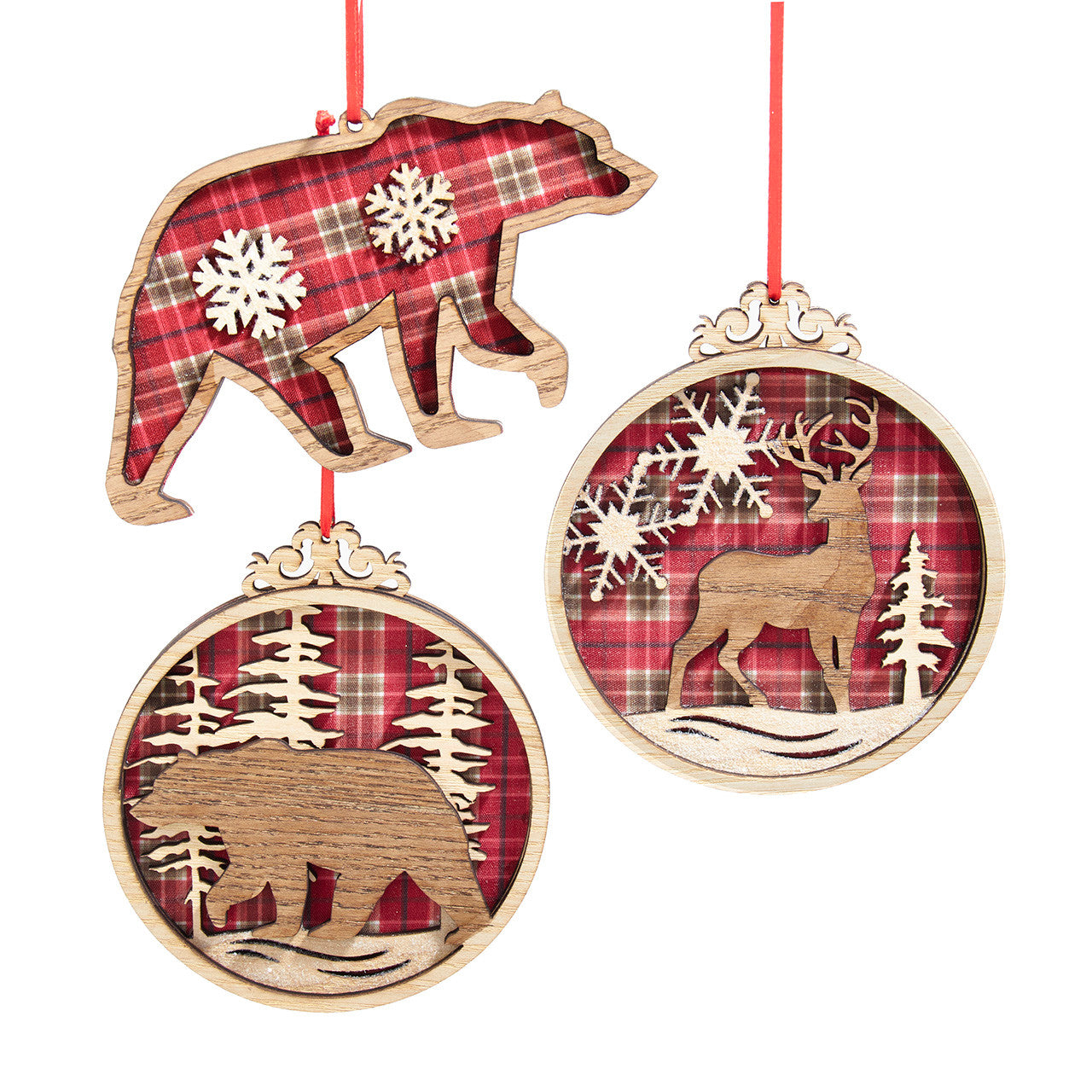 Plaid Deer & Bear Ornaments