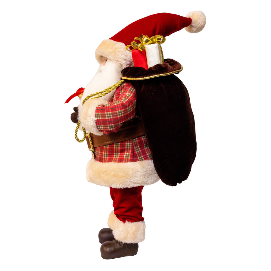 21.5" Santa With Plaid Jacket & Gifts Table Piece