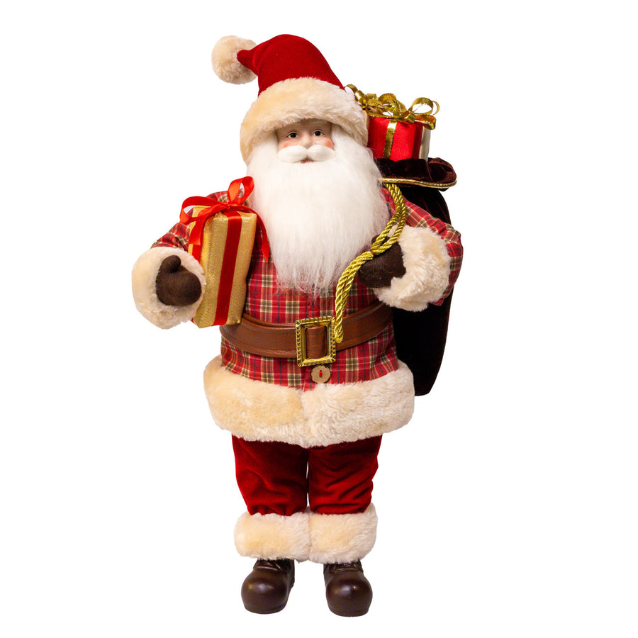 21.5" Santa With Plaid Jacket & Gifts Table Piece