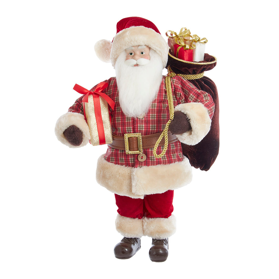 21.5" Santa With Plaid Jacket & Gifts Table Piece