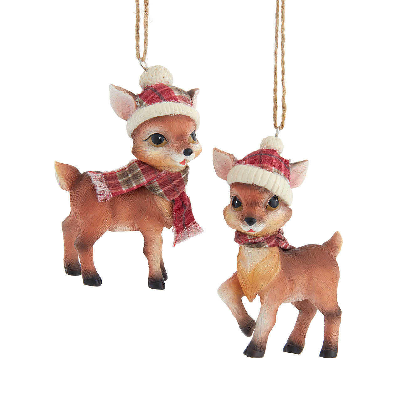 Deer With Plaid Hat & Scarf Ornaments