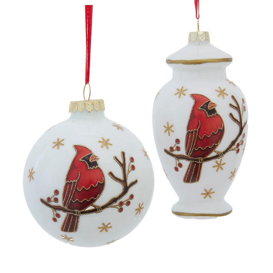 90MM Glass "Merry Christmas" Ball & Vase With Cardinal Ornaments