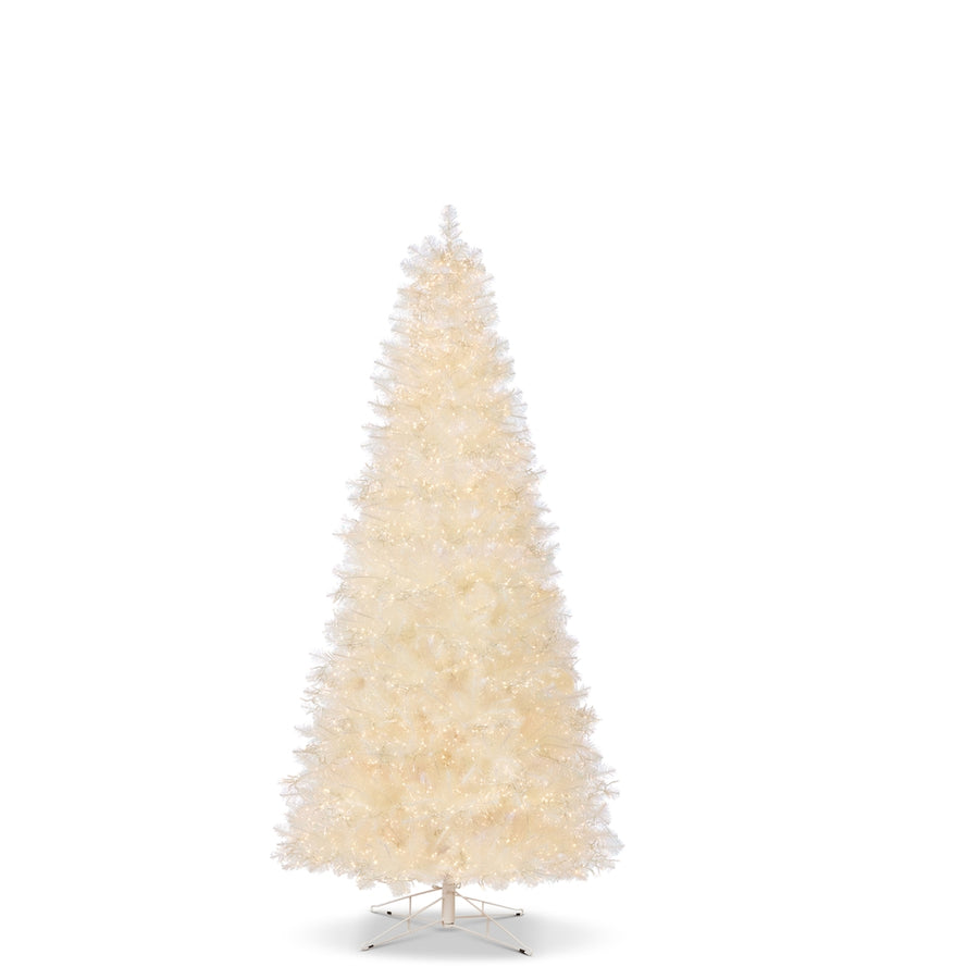 9' Crystal Iridescent White Pine with Cluster LED Lights