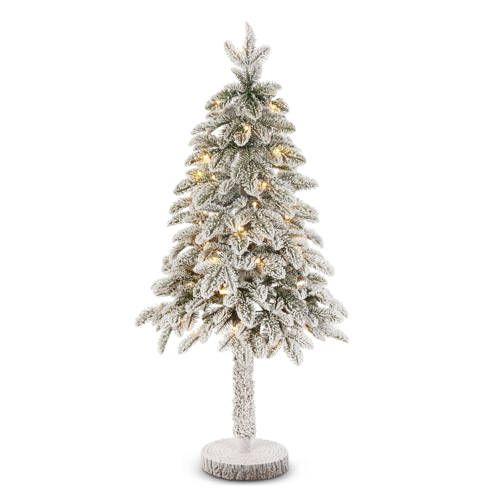 3.5' Pre-Lit Flocked Fir Tree on Stand