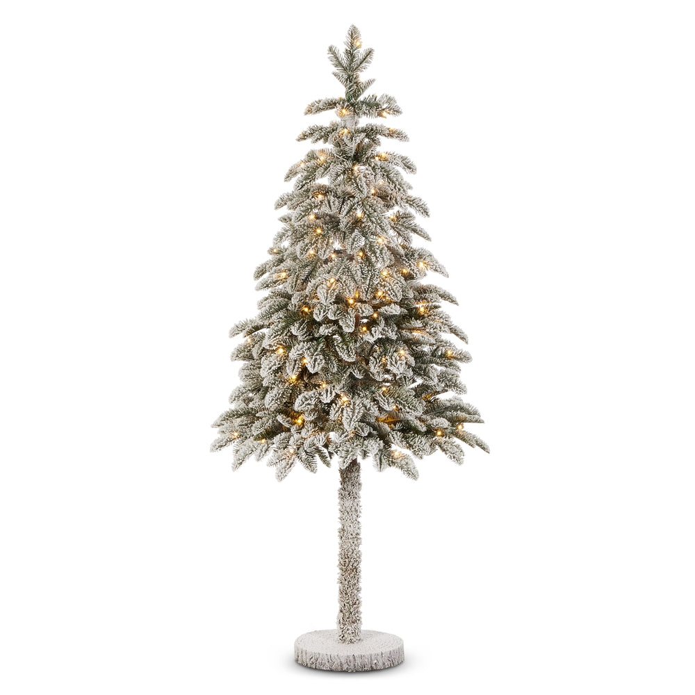 4.5' Pre-Lit Flocked Fir Tree on Stand