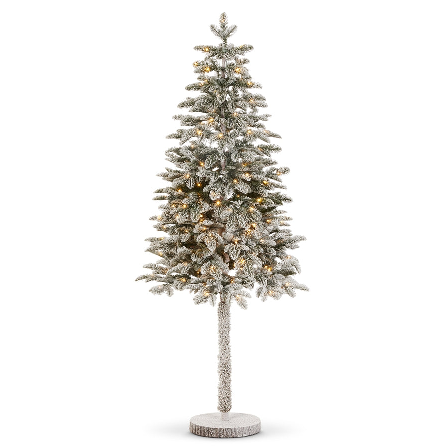 5.5' Pre-Lit Flocked Fir Tree on Stand
