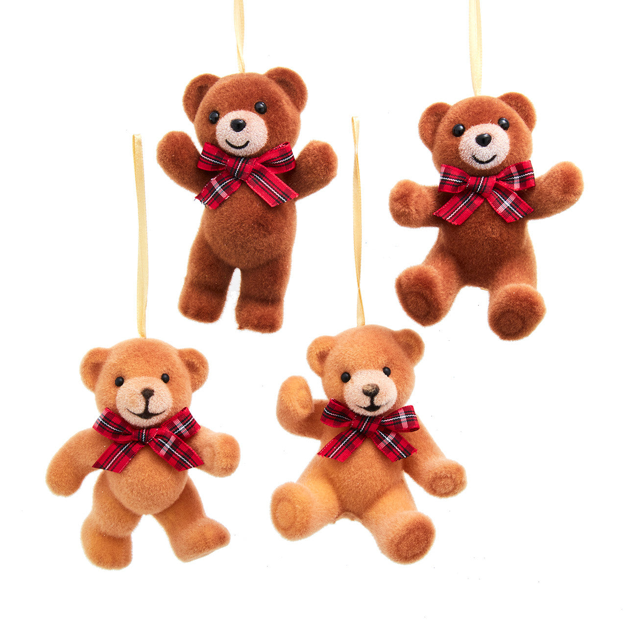 Brown & Tan Bears With Plaid Bow Ornaments
