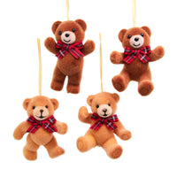Brown & Tan Bears With Plaid Bow Ornaments