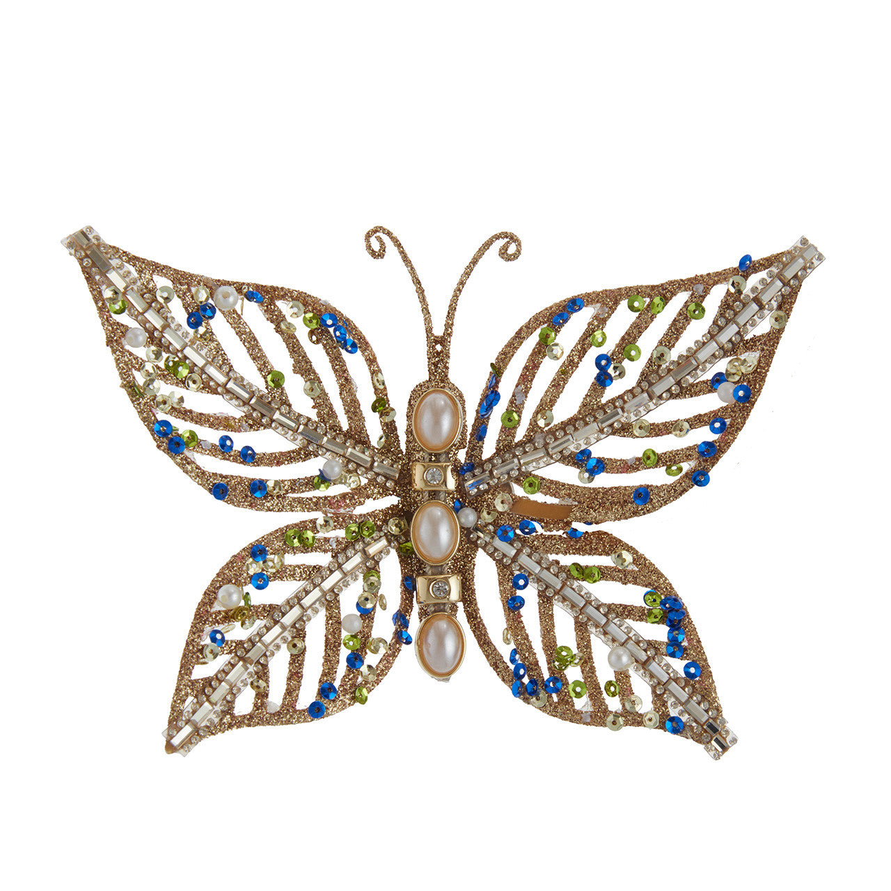 Blue, Green, Gold Glitter Butterfly Clip-On Ornaments