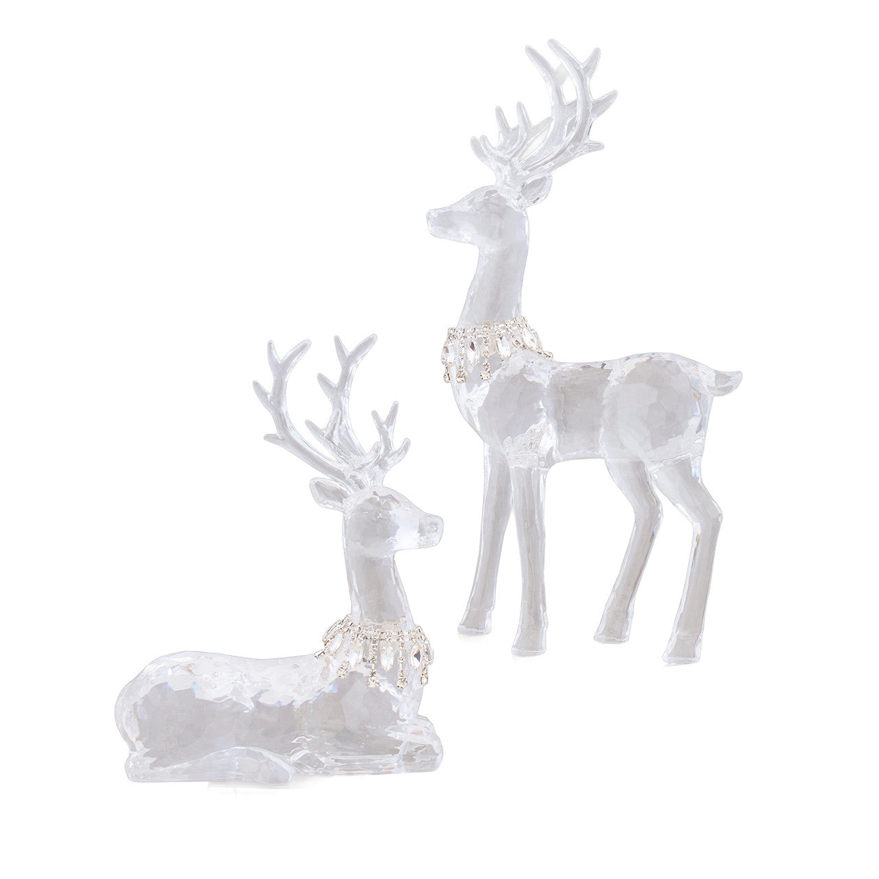 Acrylic Sitting & Standing Deer With Jeweled Necklace Table Pieces