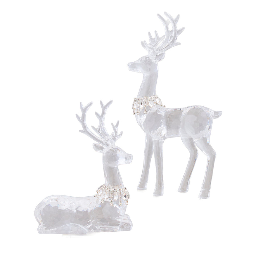 Acrylic Sitting & Standing Deer With Jeweled Necklace Table Pieces