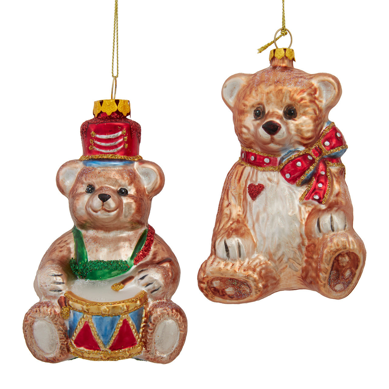 Glass Bear With Drum & Scarf Ornaments