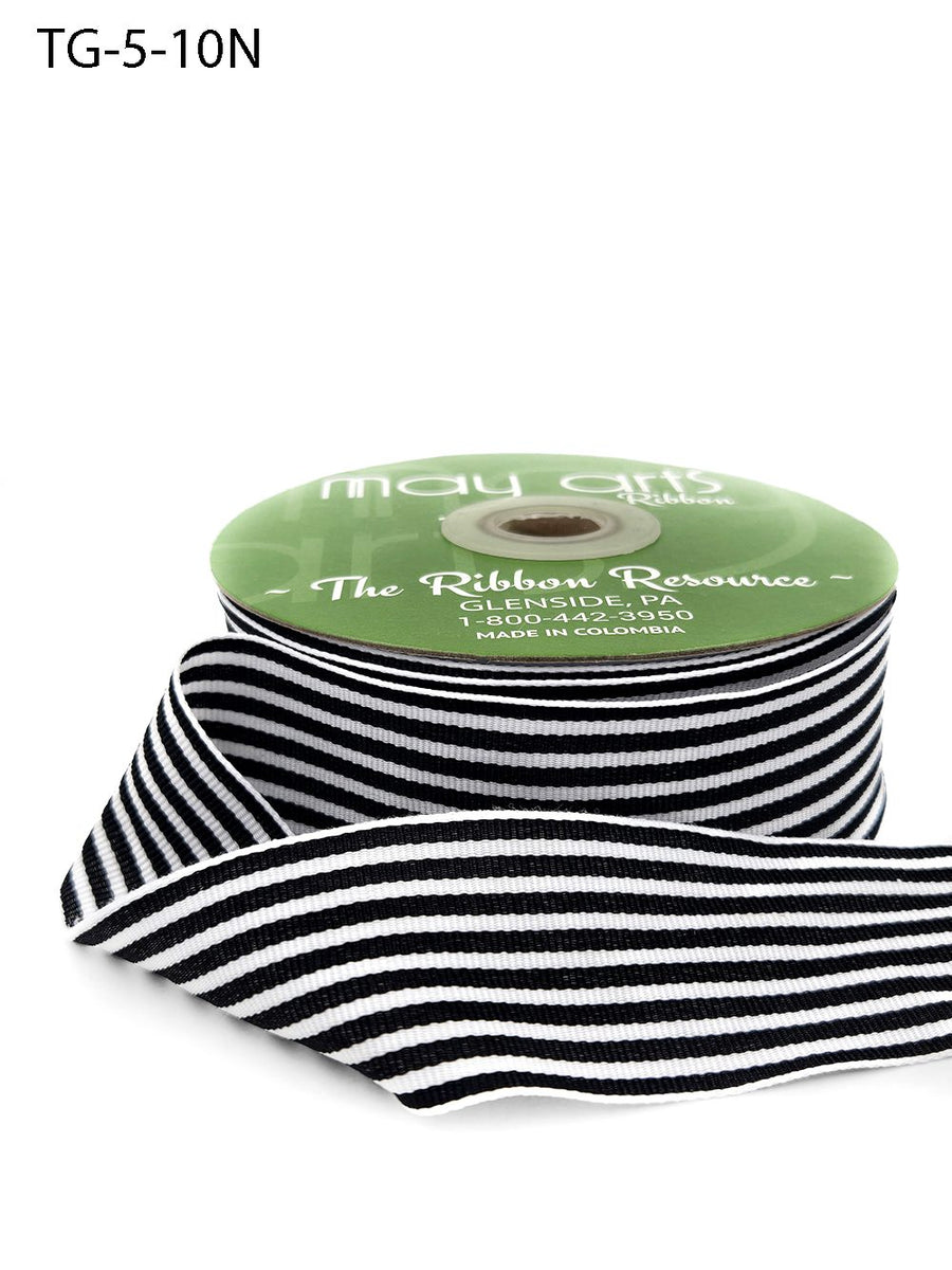 1.5 Inch Grosgrain Multi-Color Striped Ribbon with Woven Edge – TG-5-10N BLACK/WHITE