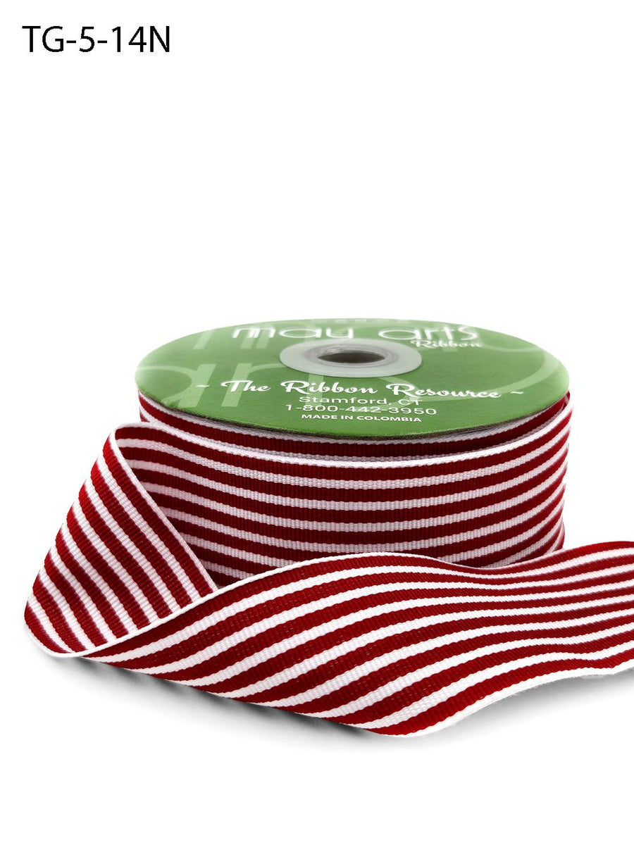 1.5 Inch Grosgrain Multi-Color Striped Ribbon with Woven Edge – TG-5-14N RED/WHITE