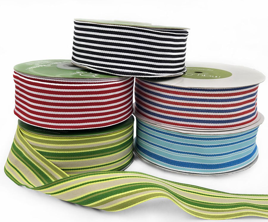 1.5 Inch Grosgrain Multi-Color Striped Ribbon with Woven Edge – TG-5-04N BLUE/TURQUOISE/WHITE