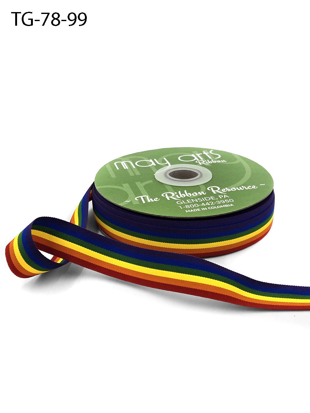 7/8 Inch Grosgrain Rainbow Striped Ribbon with Woven Edge – TG-78-99 RAINBOW