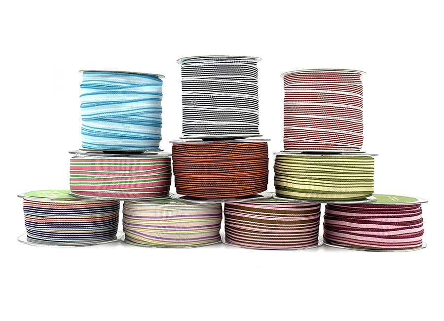 1/2 Inch Grosgrain Multi-Color Striped Ribbon with Woven Edge