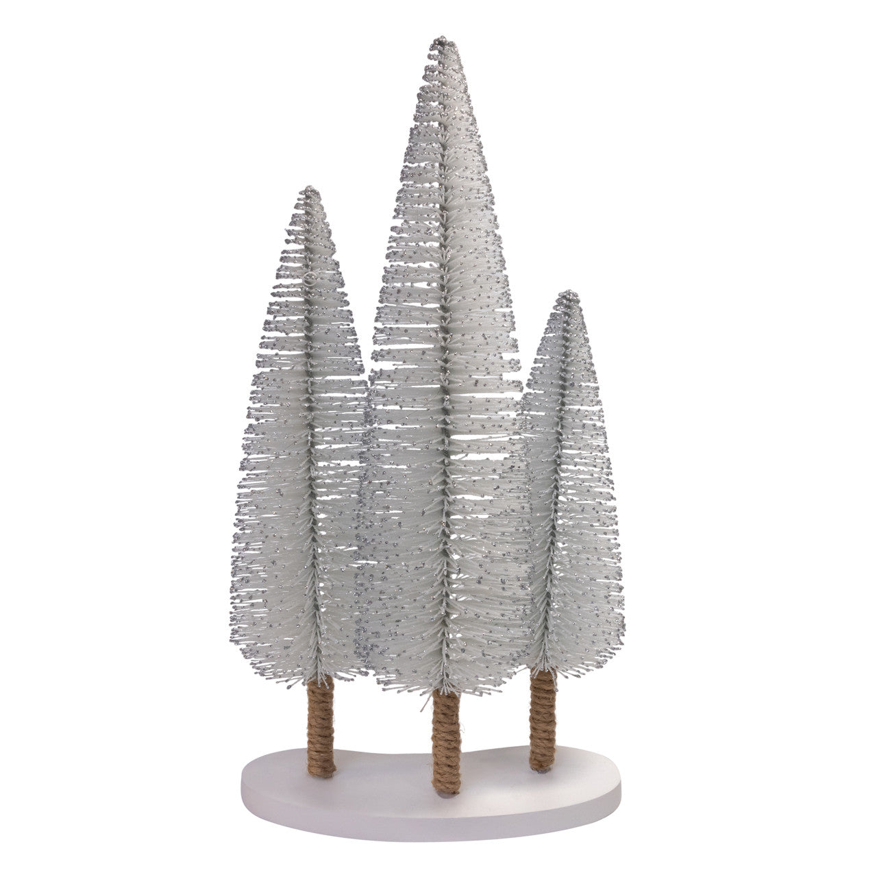 12-16" White Miniature Trees With Silver Glitter Table Piece