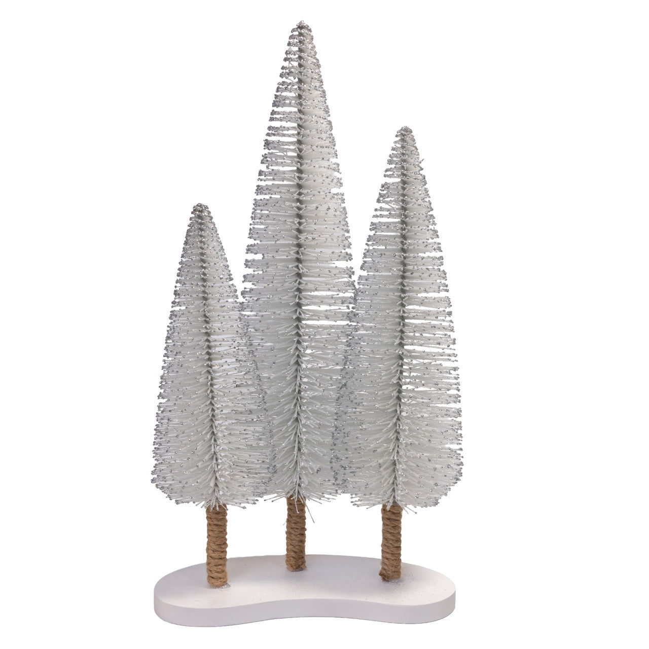 12-16" White Miniature Trees With Silver Glitter Table Piece