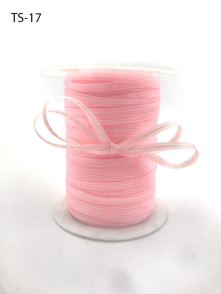 1/8 Inch Solid Stitched Center Ribbon with Woven Edge – TS17 – PINK