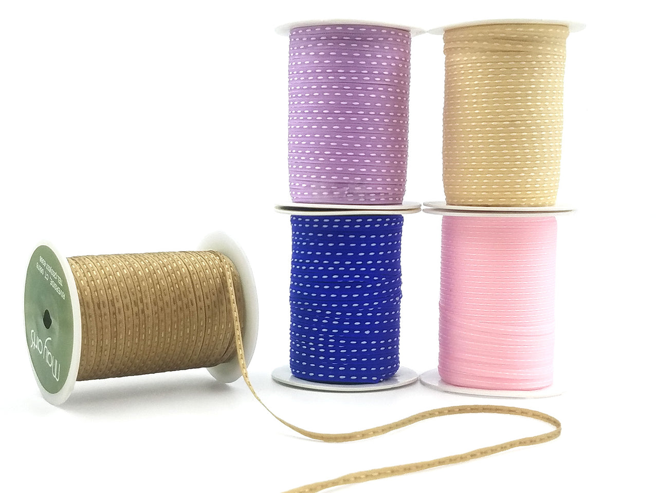 1/8 Inch Solid Stitched Center Ribbon with Woven Edge